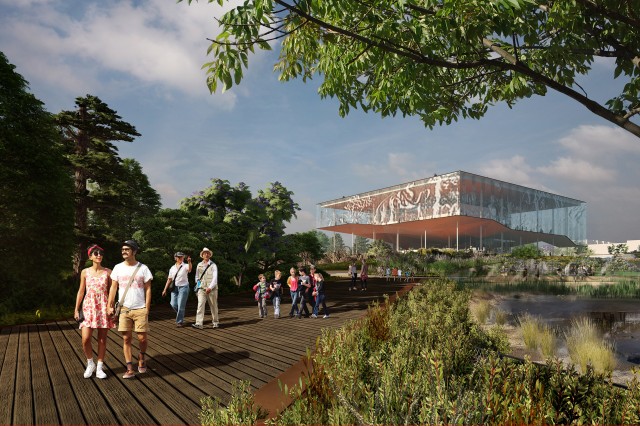 Surrounded by Pleistocene flora, a series of boardwalks connect all activities in the park and lead people curiously up towards the new, open foyer in the Page Museum.