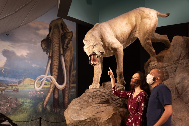 Masked Couple with Saber-toothed cat model