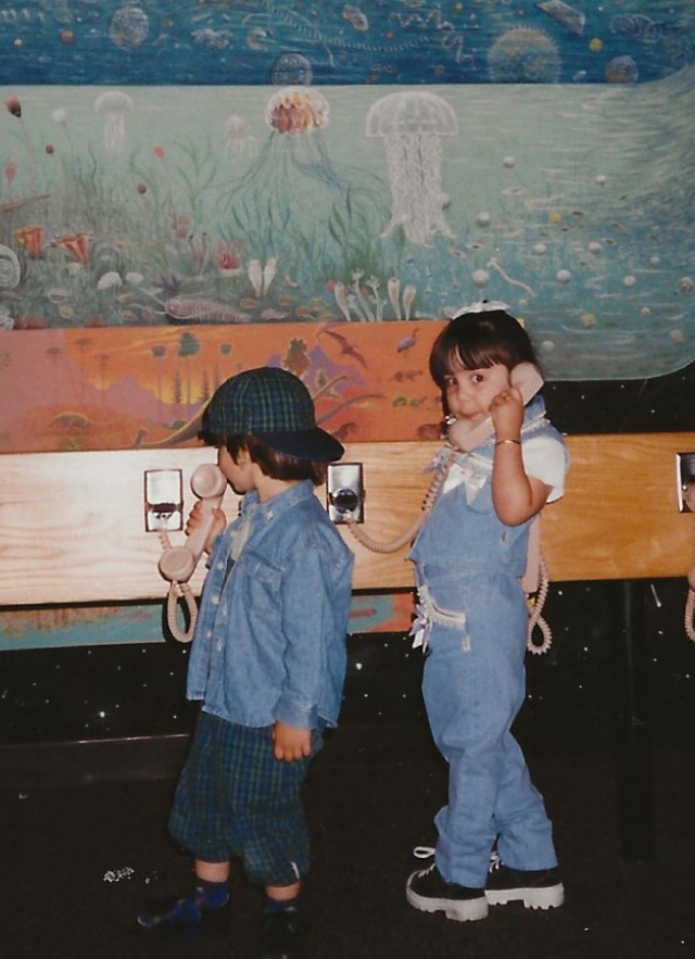 The author pictured in front of the "Time Ribbon," an illustrated timeline depicting Ice Age L.A., on a visit to the museum at La Brea Tar Pits (then the George C. Page Museum) circa 1996-7.