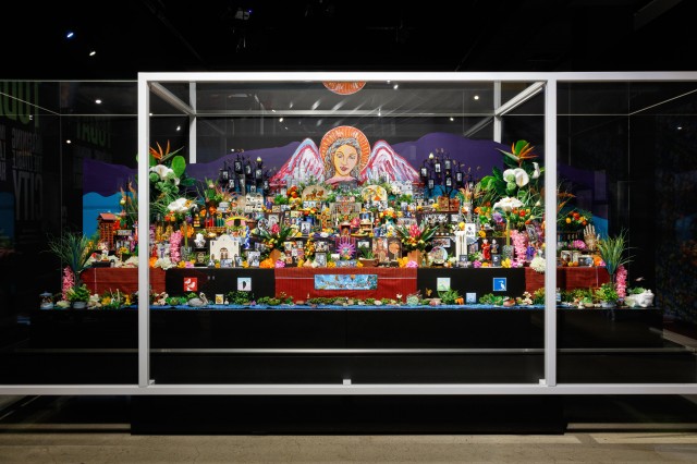 A richly textured and colorful altar dedicated to the diversity of Los Angeles