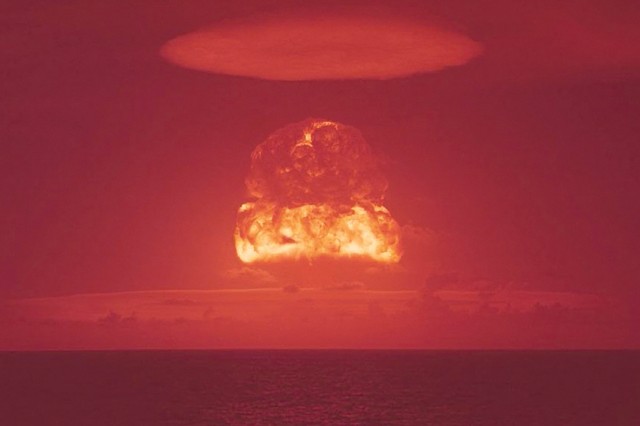 A large nuclear test exposion over the ocean from Castle Romeo