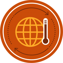 Icon of a globe and thermometer to represent climate change