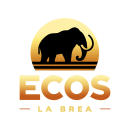 Black silhouetted elephant against a gold circularshape above Ecos in capital gold letters