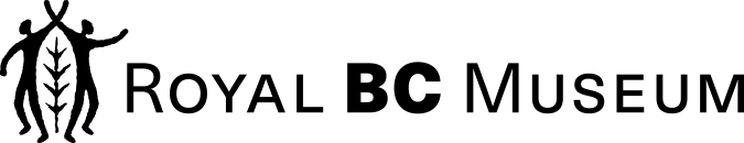 Two black silhouetted figures next to Royal BC Museum in capital letters