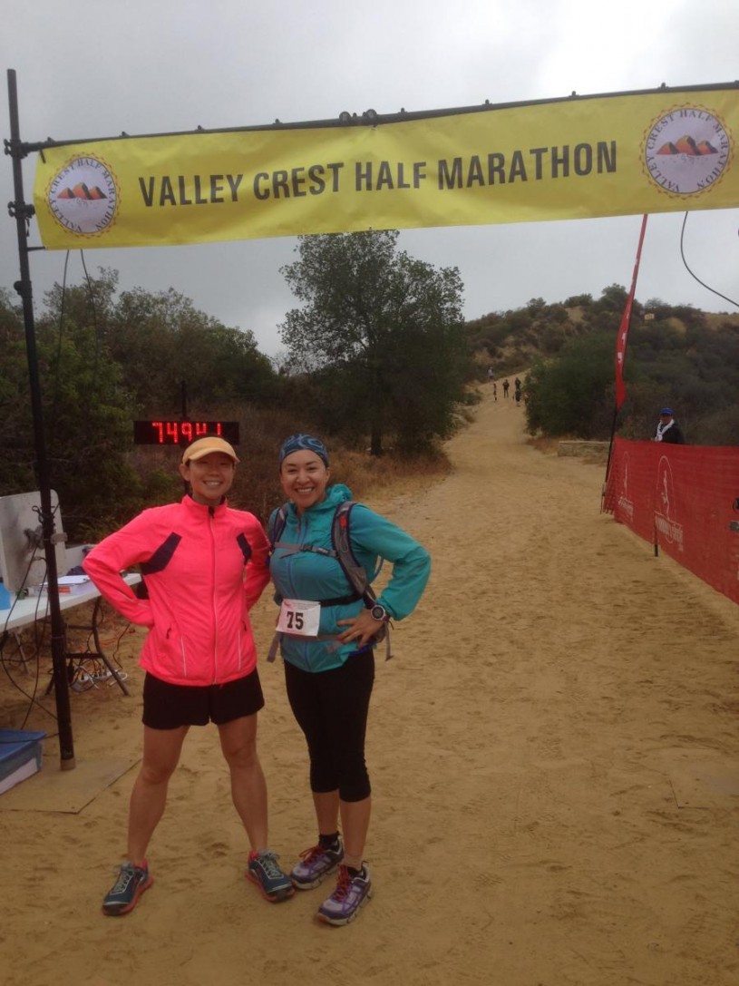 Helen on her first trail half marathon in the Santa Monica Mountains with running buddy Angelika Frias.