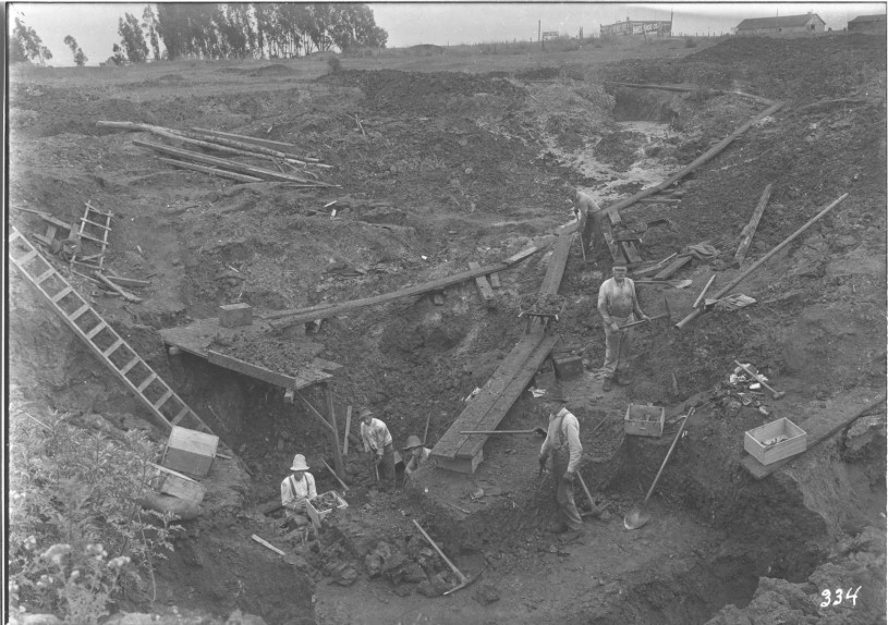 archival image of excavations at la brea tar pits