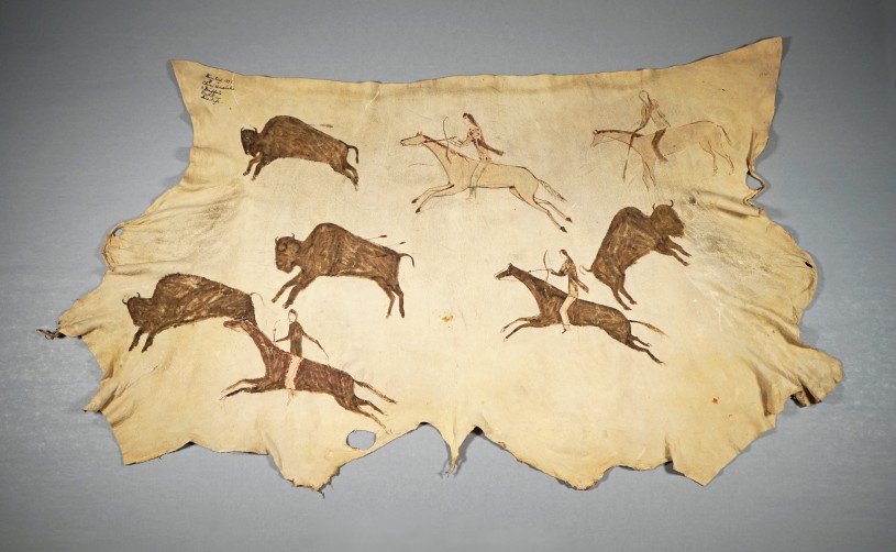 Painted hide with multiple buffalo 
